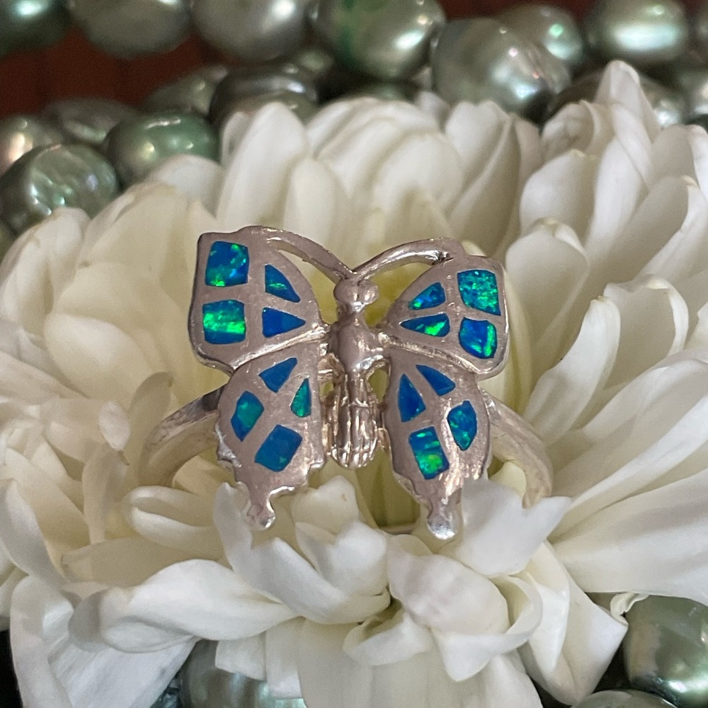 🦋Sterling Silver Butterfly Ring with OPAL INLAY Accents🦋🩵 SIZE 7.34 - Picture 11 of 11